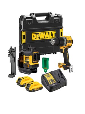 Kit Nivel laser verde de 3 líneas 360º XR 18V y Taladro Percutor sin escobillas XR 18V